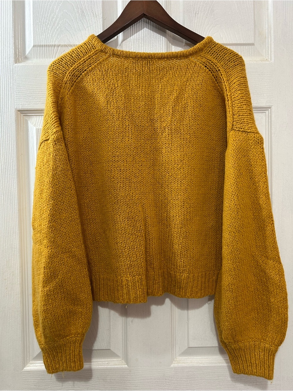 Madewell Balloon Sleeve V-Neck Pullover Sweater Mustard Yellow Alpaca Blend M - Picture 2 of 7